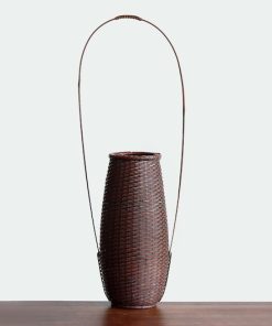 Hounan Iwao Japanese Handwoven Bamboo Hanaire Vase – 43.5 cm Tall, Collectible Craft