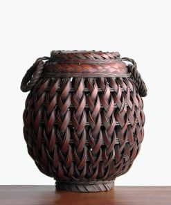 Japanese Handwoven Bamboo Flower Basket – Hanaire Vase, Vintage Decor – 22 cm Tall