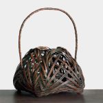 Japanese Handcrafted Bamboo Hanaire Vase – Wide Flower Basket, 17 cm Tall, Vintage Decor