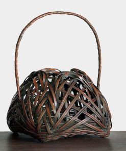 Japanese Handcrafted Bamboo Hanaire Vase – Wide Flower Basket, 17 cm Tall, Vintage Decor