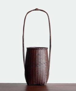 Hounan Iwao Japanese Handwoven Bamboo Hanaire Vase – 36.5 cm Tall, Vintage Decor