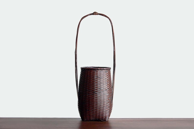 Hounan Iwao Japanese Handwoven Bamboo Hanaire Vase – 36.5 cm Tall, Vintage Decor