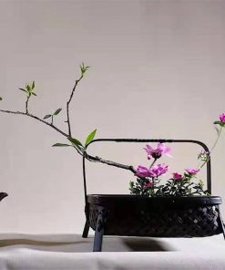 Giỏ cắm hoa tre đan Ikebana nâu đen 22.8x21x16 cm