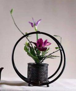 Giỏ cắm hoa tre đan khung tròn 31x30x12 cm